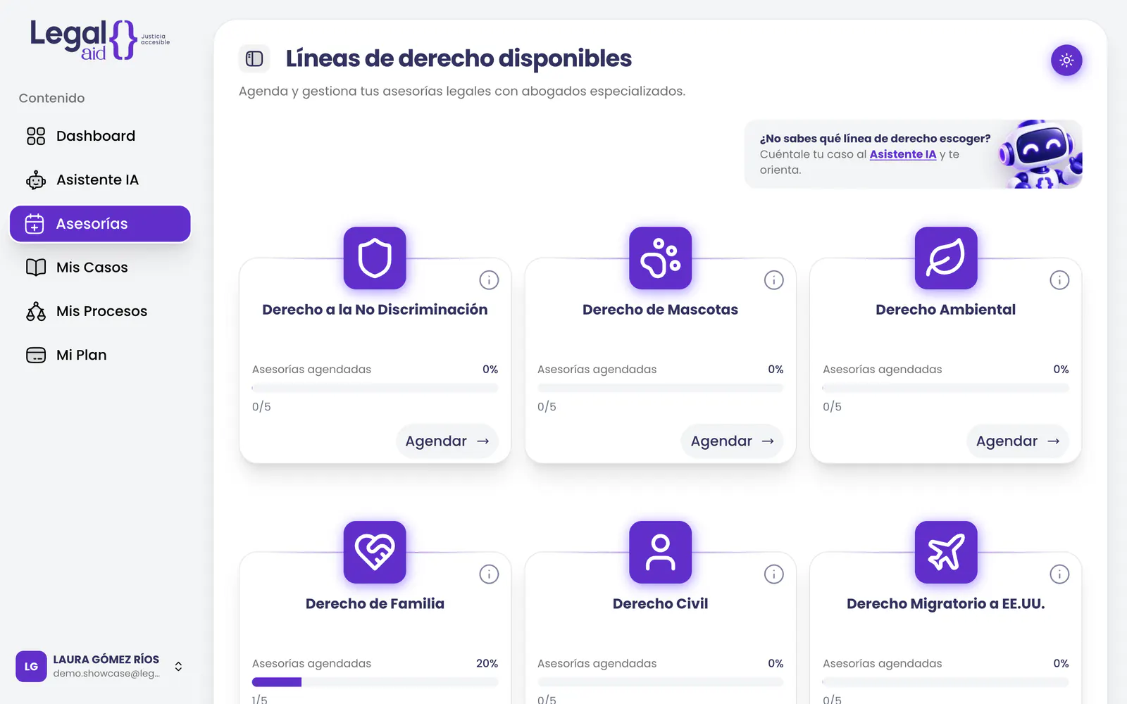 Líneas de derecho disponibles en Legal Aid para agendar una asesoría